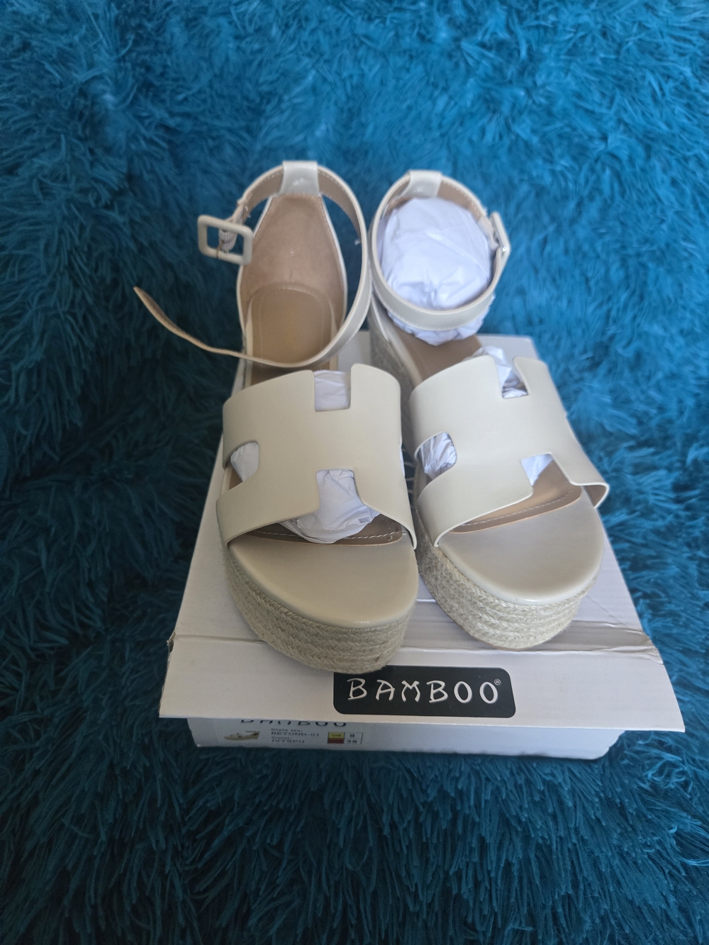 Bamboo Women’s Cream Platform Sandals with Ankle Strap
